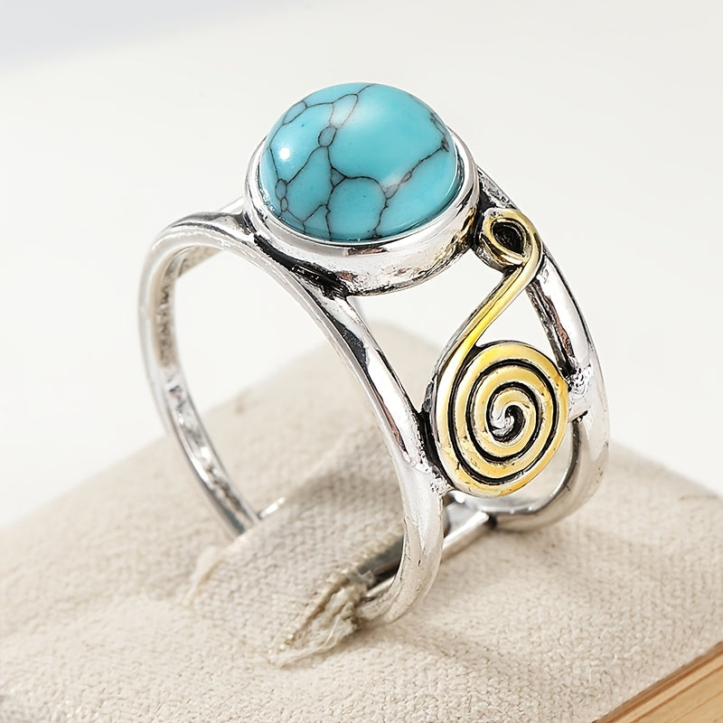 Bohemian Round Turquoise Spiral Ring