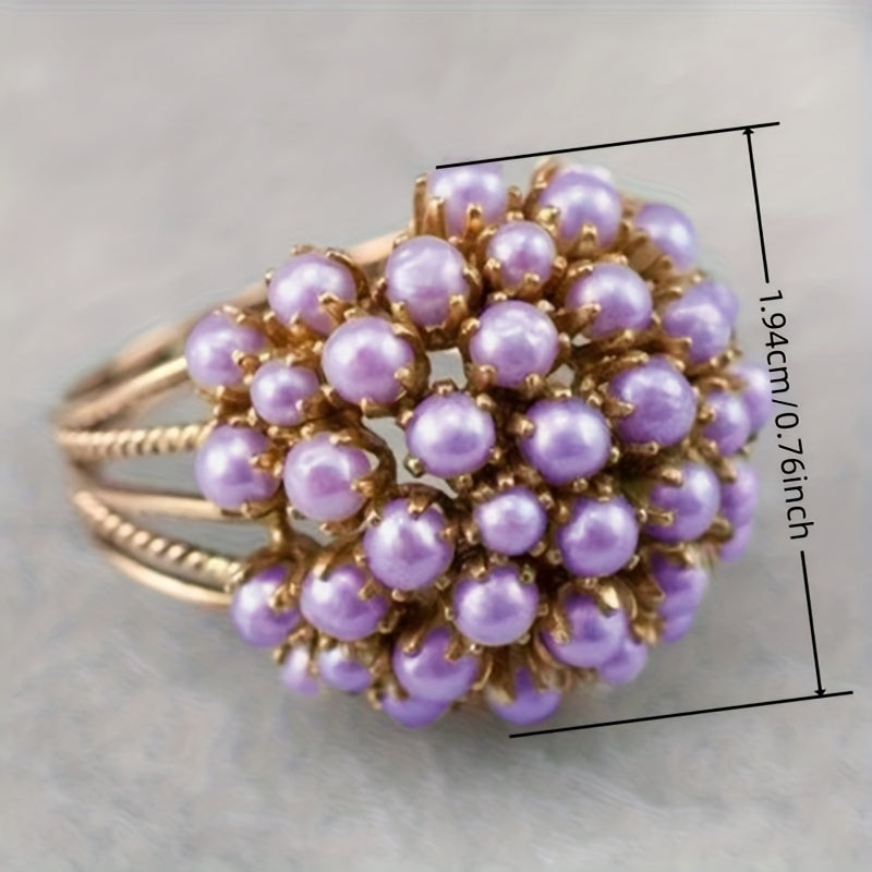 Vintage Inspired Purple Faux Pearl Cluster Ring