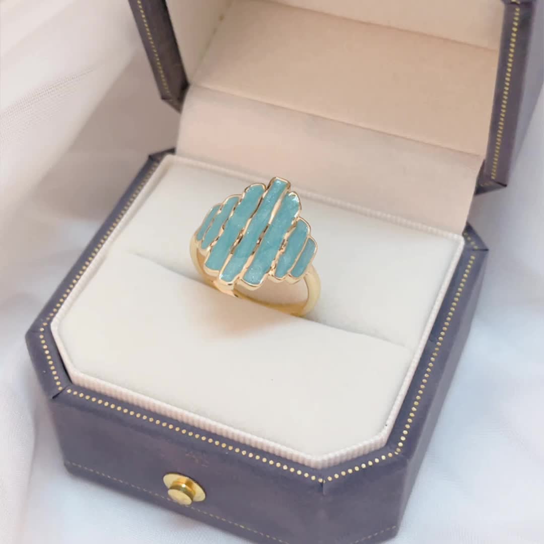 Bohemian Painted Oil Irregular Rock Edge Mint Green Ring