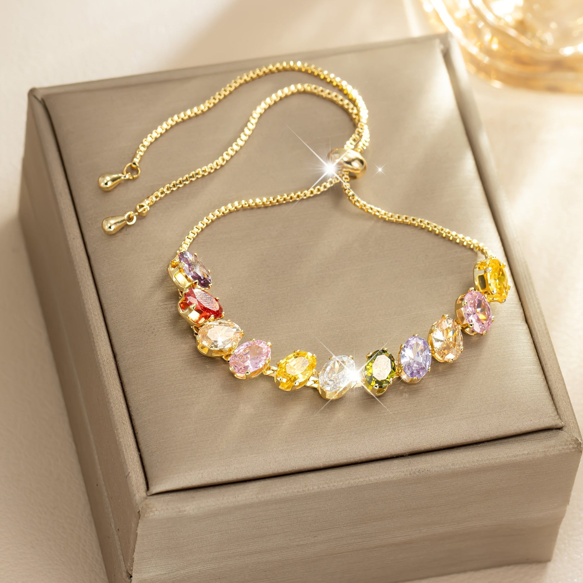 Minimalist Colorful Zirconia Gemstone Adjustable Tennis Bracelet