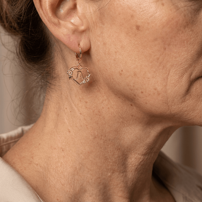 Dainty Initial Heart Hoop Earrings