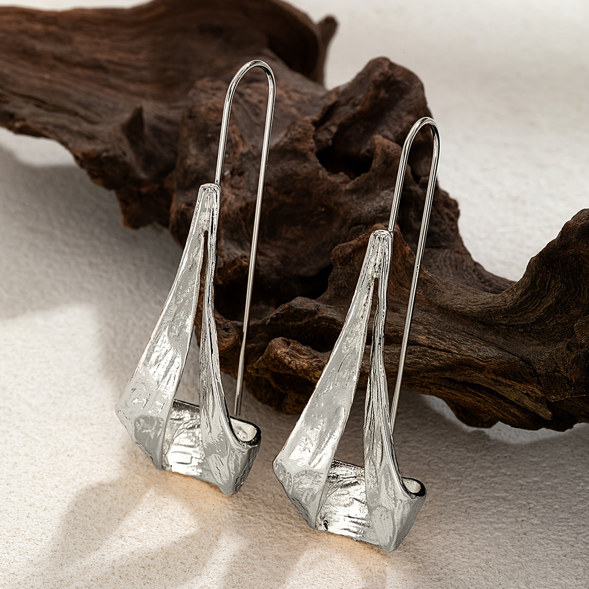 Vintage Style Hollow Geometric Hammered Pendant Earrings