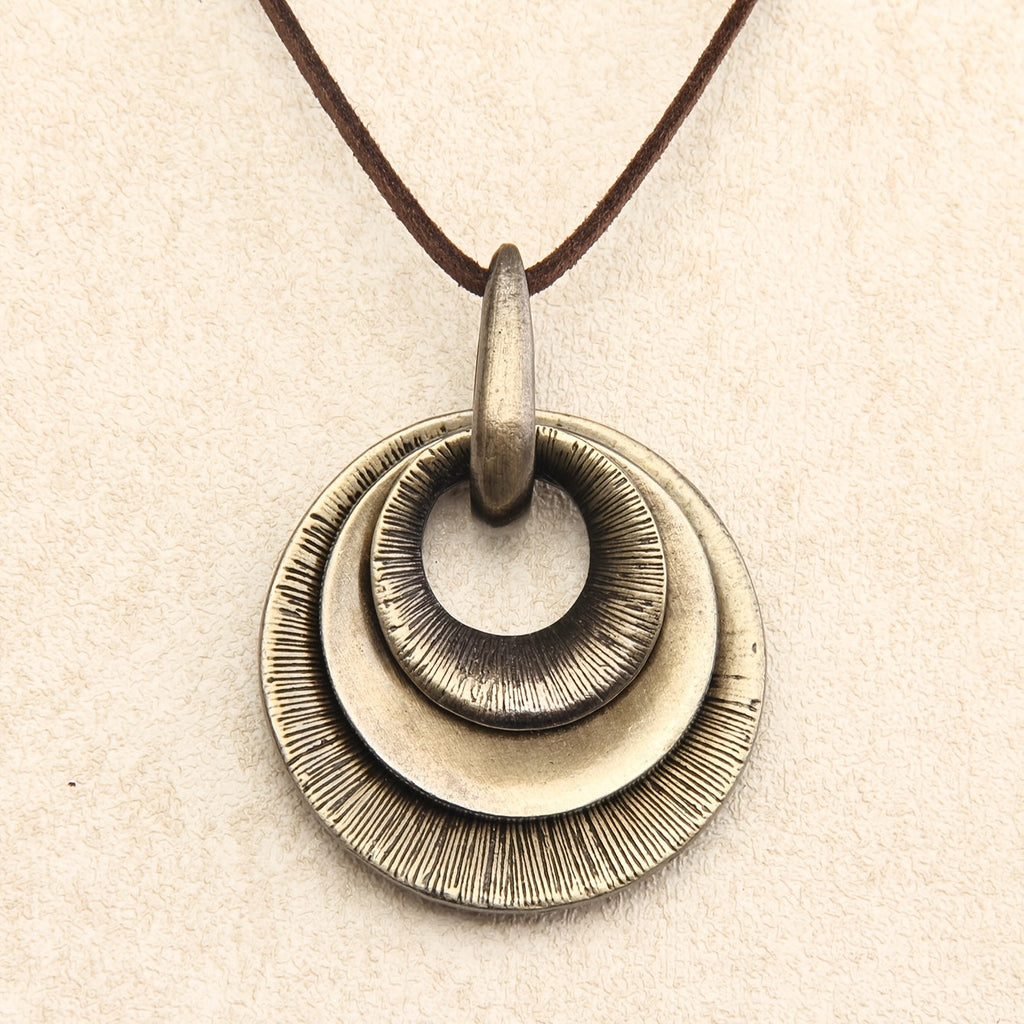 Vintage Style Layered Zinc Alloy Disc Long Pendant Necklace