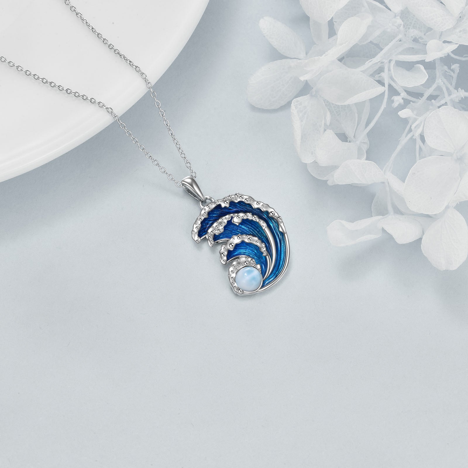 Elegant Ocean Wave Pearl Pendant Necklace
