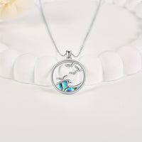 Silver Seagull & Ocean Wave Pendant Necklace