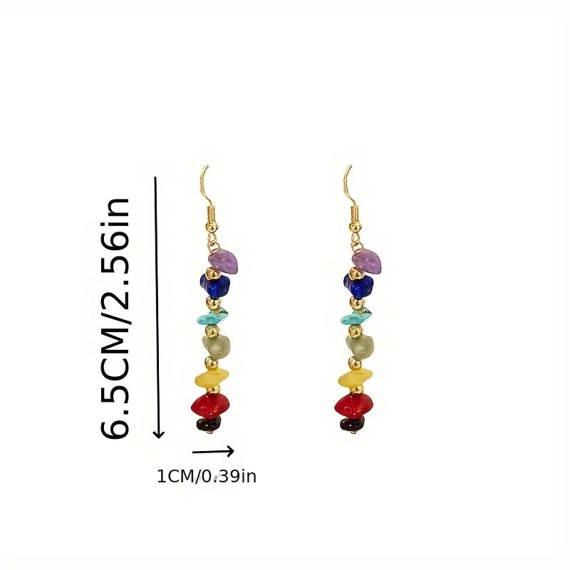 Boho Colorful Natural Gemstone Drop Earrings