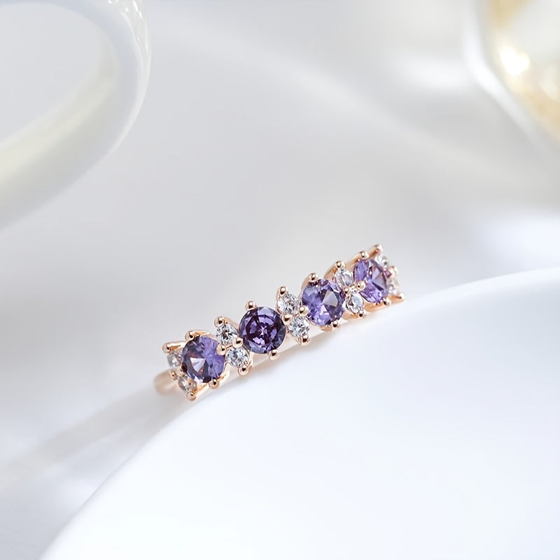 Elegant Purple Zirconia Diamond Accent Band Ring