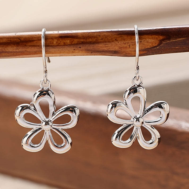 Vintage Funky Silvery Flower Pendant Earrings