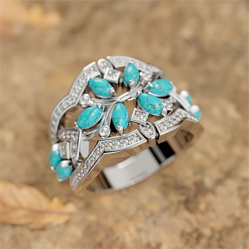 Bohemian Retro Art&nbsp;Turquoise & Crystal Statement Ring