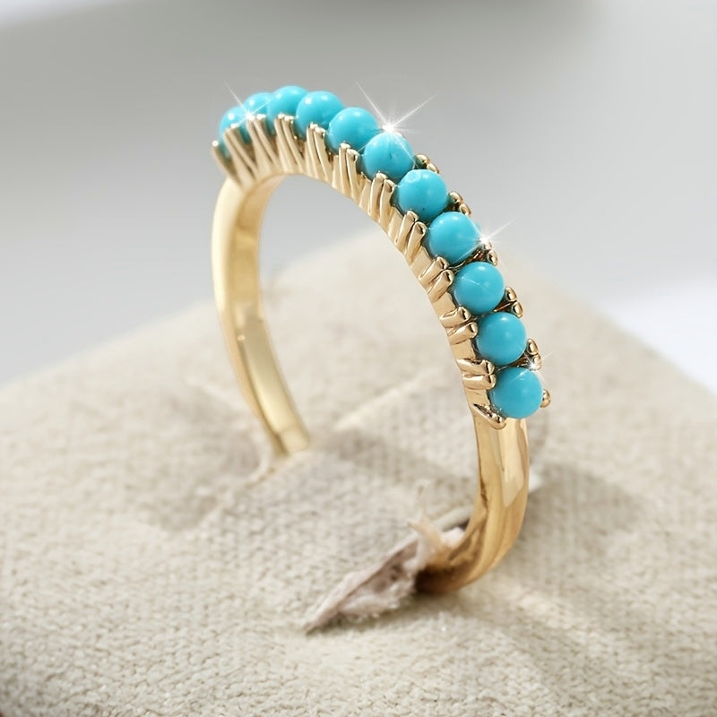 Bohemian Turquoise Beaded Gold Plated Band Ring