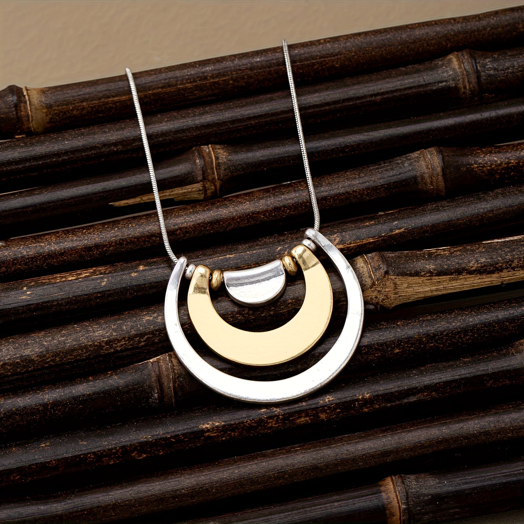Modern Mixed-Metal Abstract Pendant Necklace