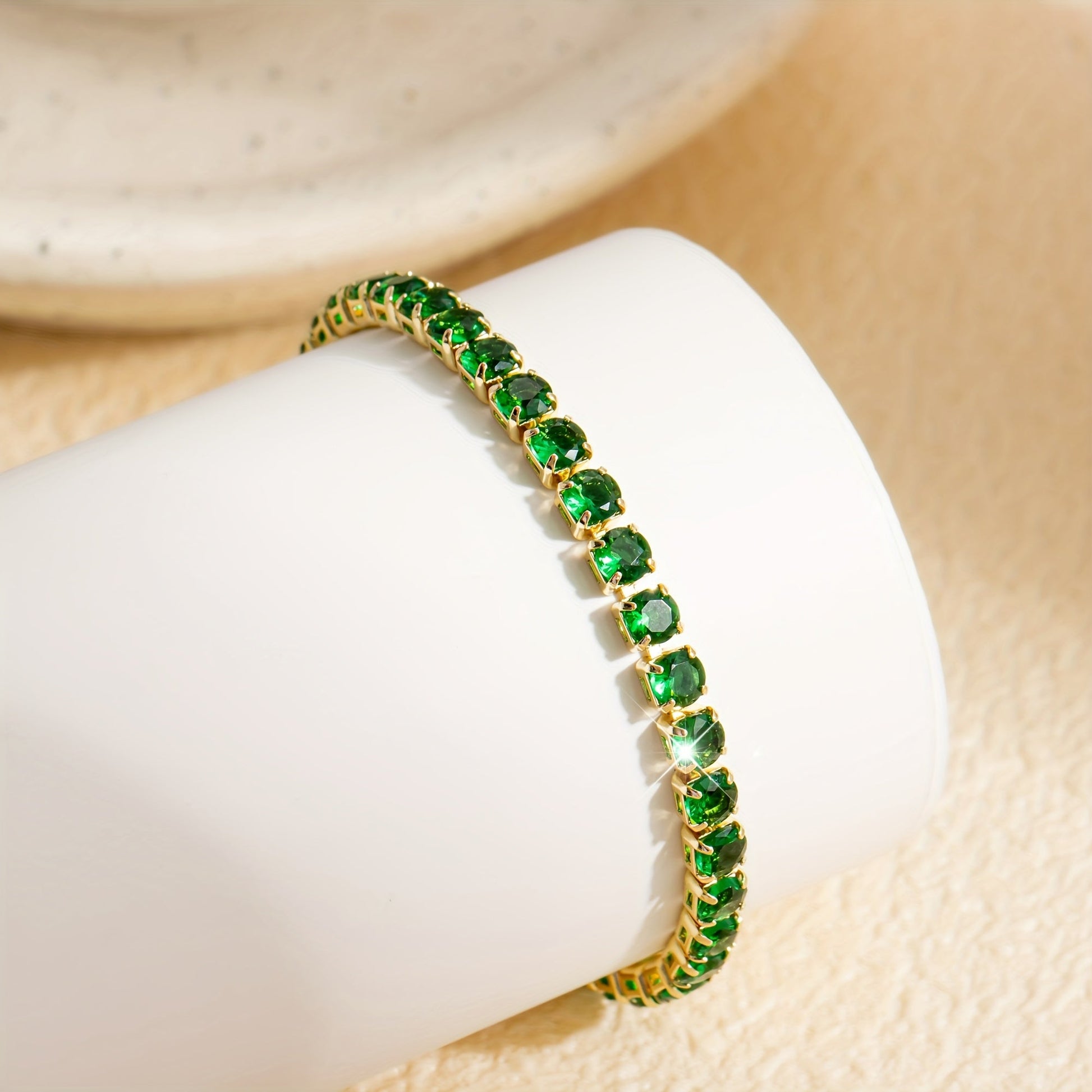 Bohemian Emerald Green Zirconia Gold Plated Tennis Bracelet