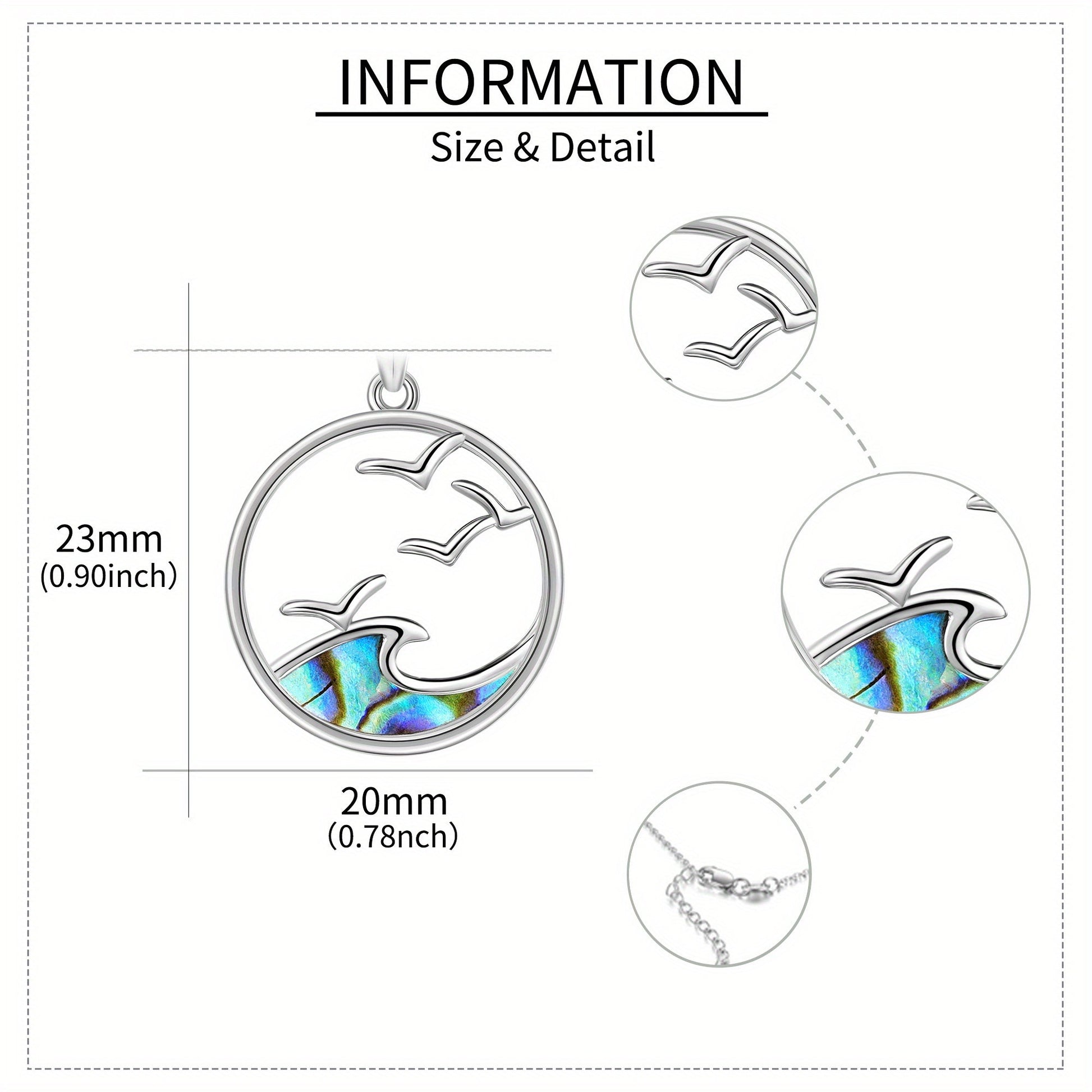 Silver Seagull & Ocean Wave Pendant Necklace