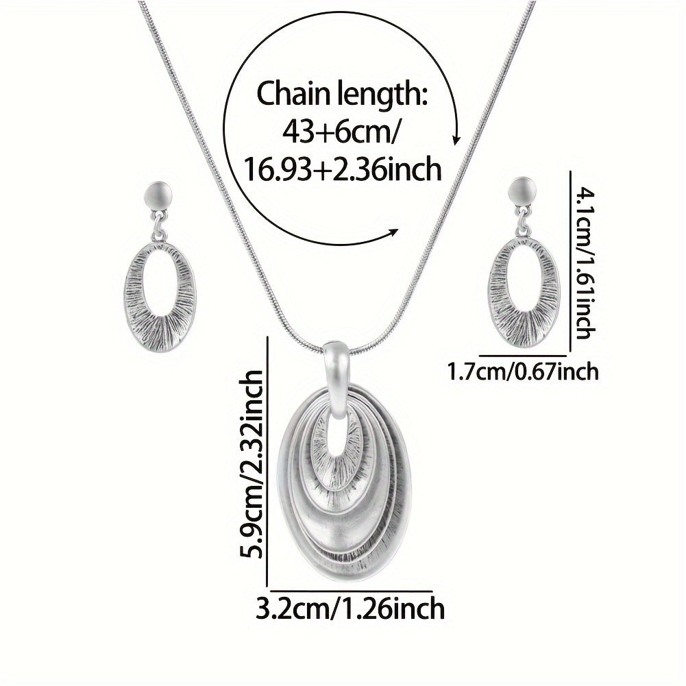 Vintage Silvery Multi Layer Necklace And Earrings Set