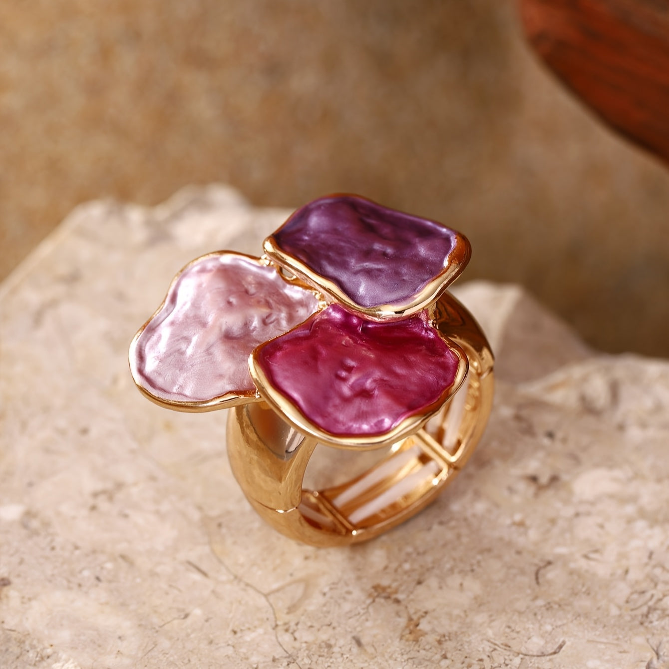 Bohemian Enamel Geometrical Irregular Square Ring