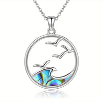 Silver Seagull & Ocean Wave Pendant Necklace