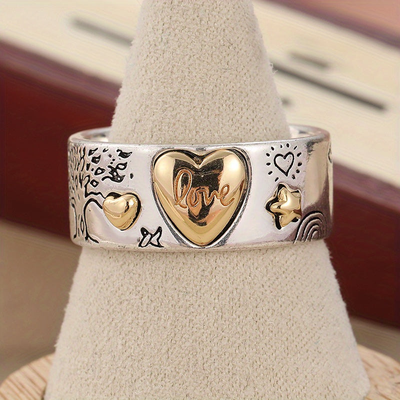 Vintage Two Tone Love Message Statement Band Ring