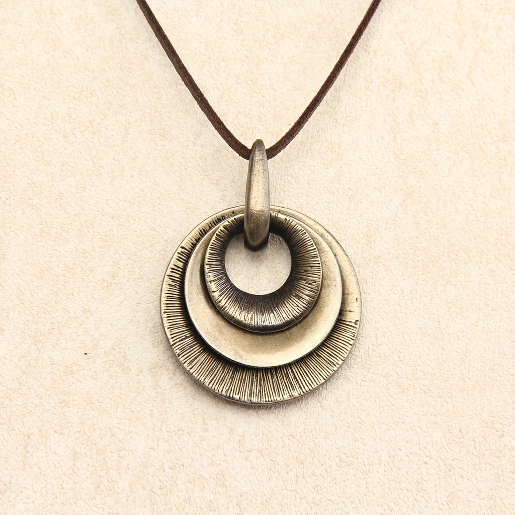 Vintage Style Layered Zinc Alloy Disc Long Pendant Necklace