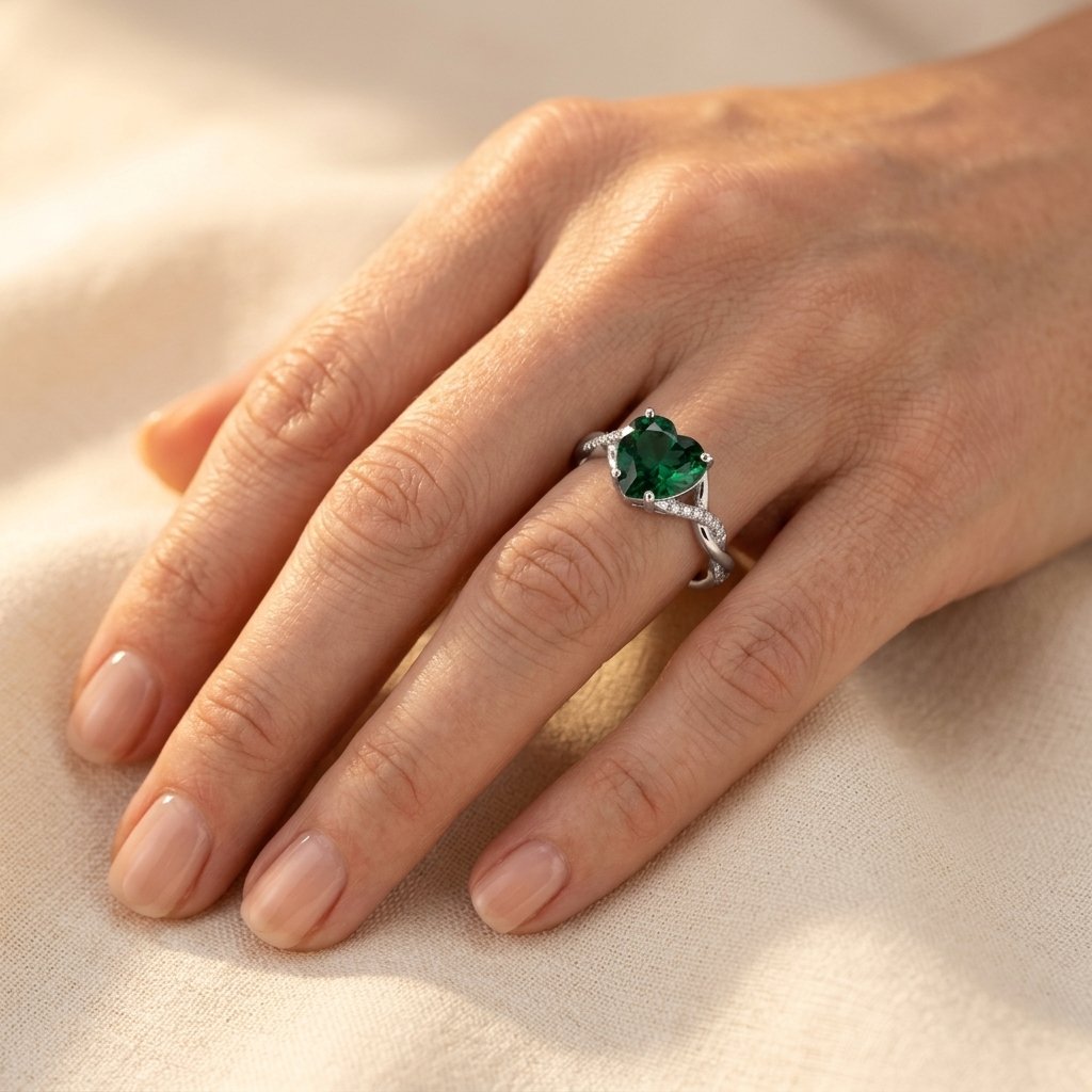Elegant Emerald Zirconia Claw Set Ring