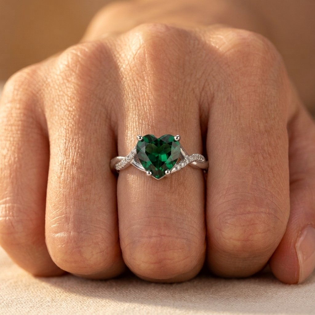 Elegant Emerald Zirconia Claw Set Ring