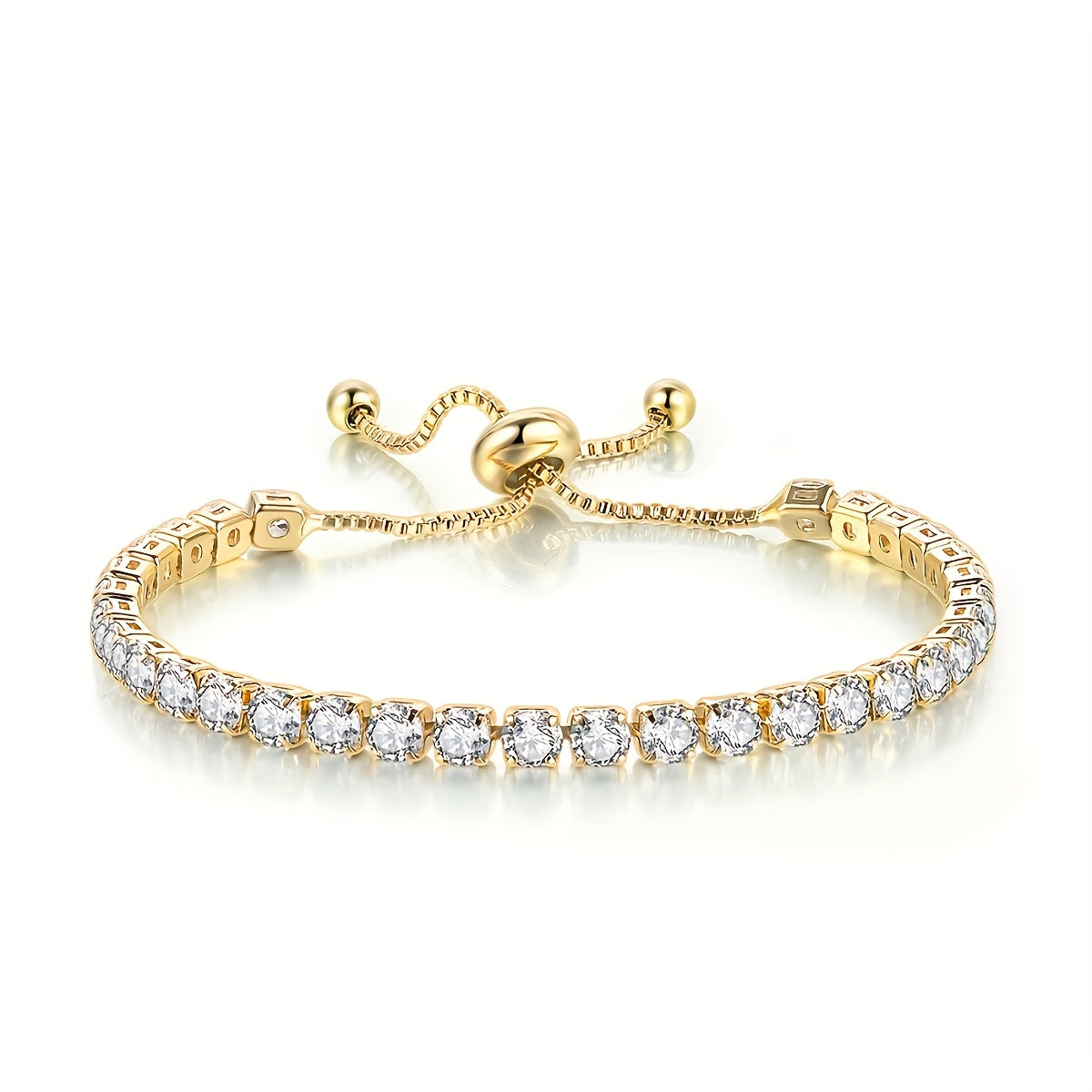 Elegant Gold Plated Zirconia Diamond Adjustable Tennis Bracelet