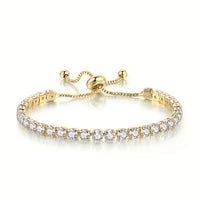 Elegant Gold Plated Zirconia Diamond Adjustable Tennis Bracelet