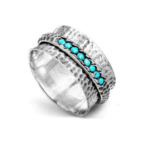 Elegant Hammered Silver Plated Turquoise Spinner Ring