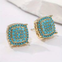 Elegant Square Synthetic Turquoise Stud Earrings