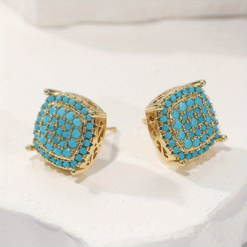 Elegant Square Synthetic Turquoise Stud Earrings