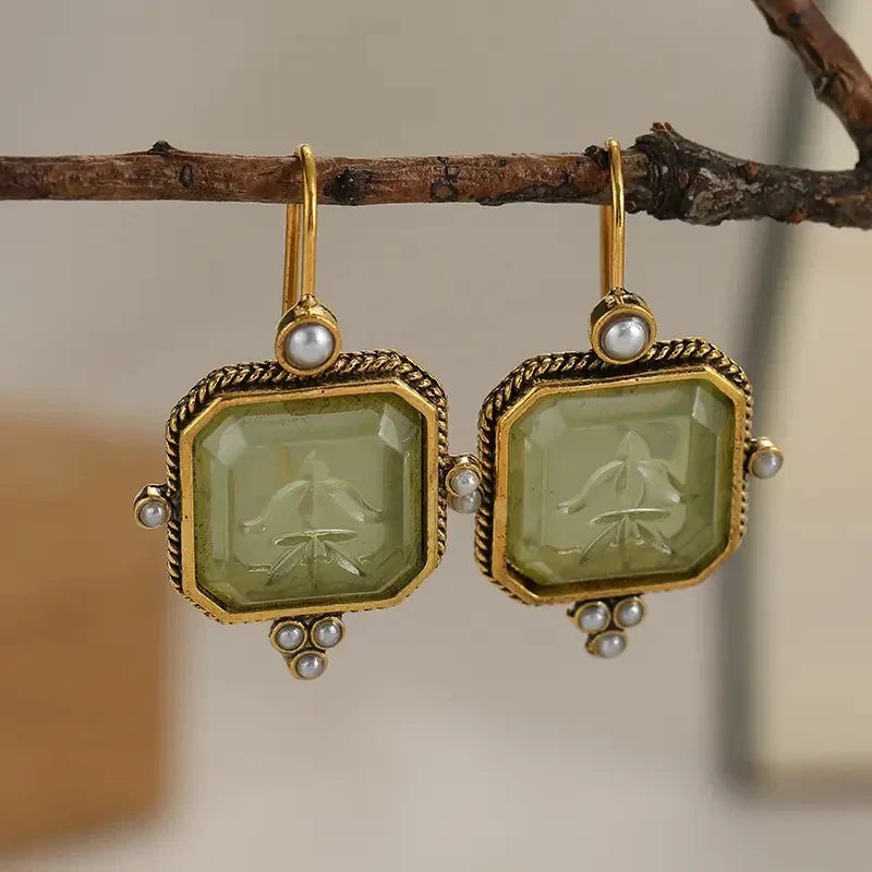 Elegant Vintage Geometric Pearl Pendant Drop Earrings