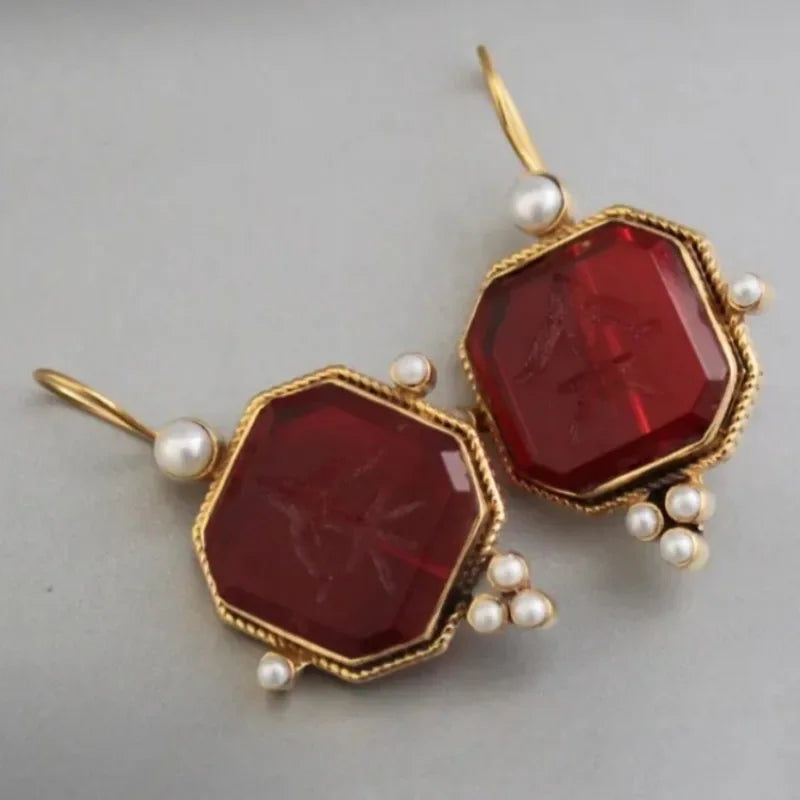 Elegant Vintage Geometric Pearl Pendant Drop Earrings