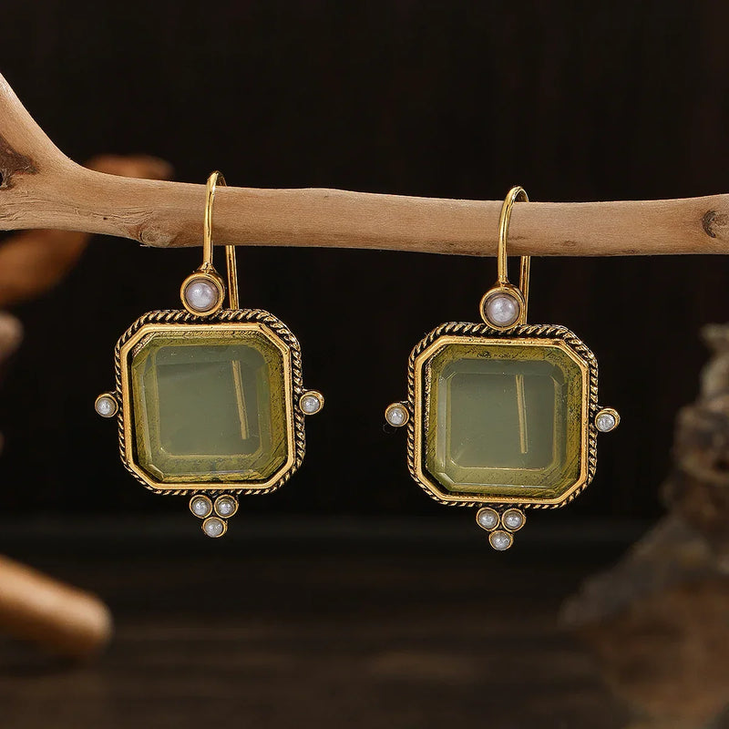Elegant Vintage Geometric Pearl Pendant Drop Earrings