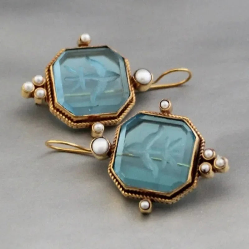 Elegant Vintage Geometric Pearl Pendant Drop Earrings