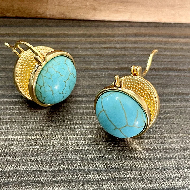 Elegant Vintage Geometric Turquoise Stud Earrings