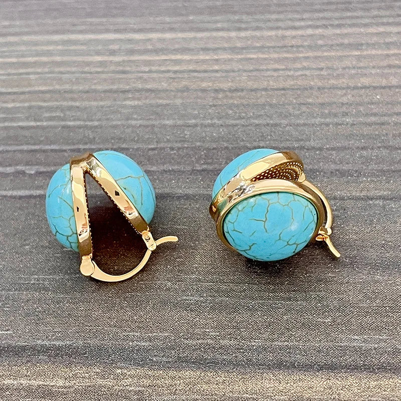 Elegant Vintage Geometric Turquoise Stud Earrings