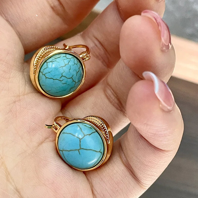 Elegant Vintage Geometric Turquoise Stud Earrings