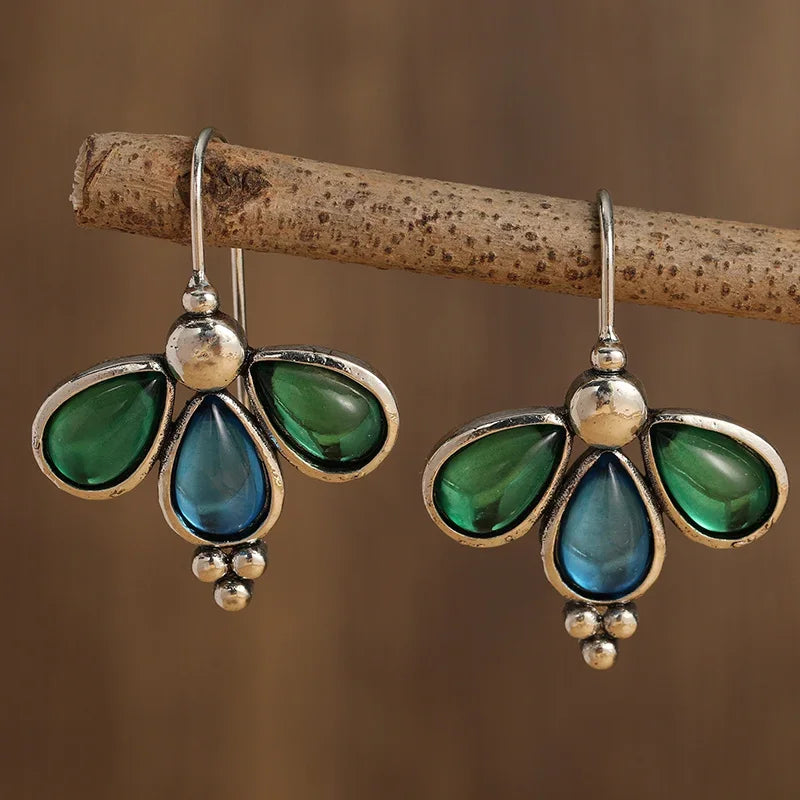 Emerald Wing Blue Teardrop Earrings