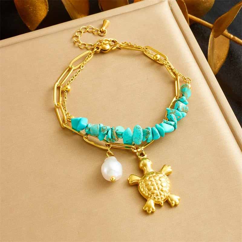 Exclusive Stainless Steel Turquoise Turtle Bracelet