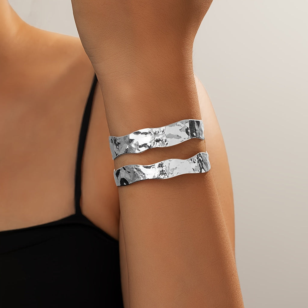 Vintage Stylish Hammered Wide Cuff Bangle Bracelet