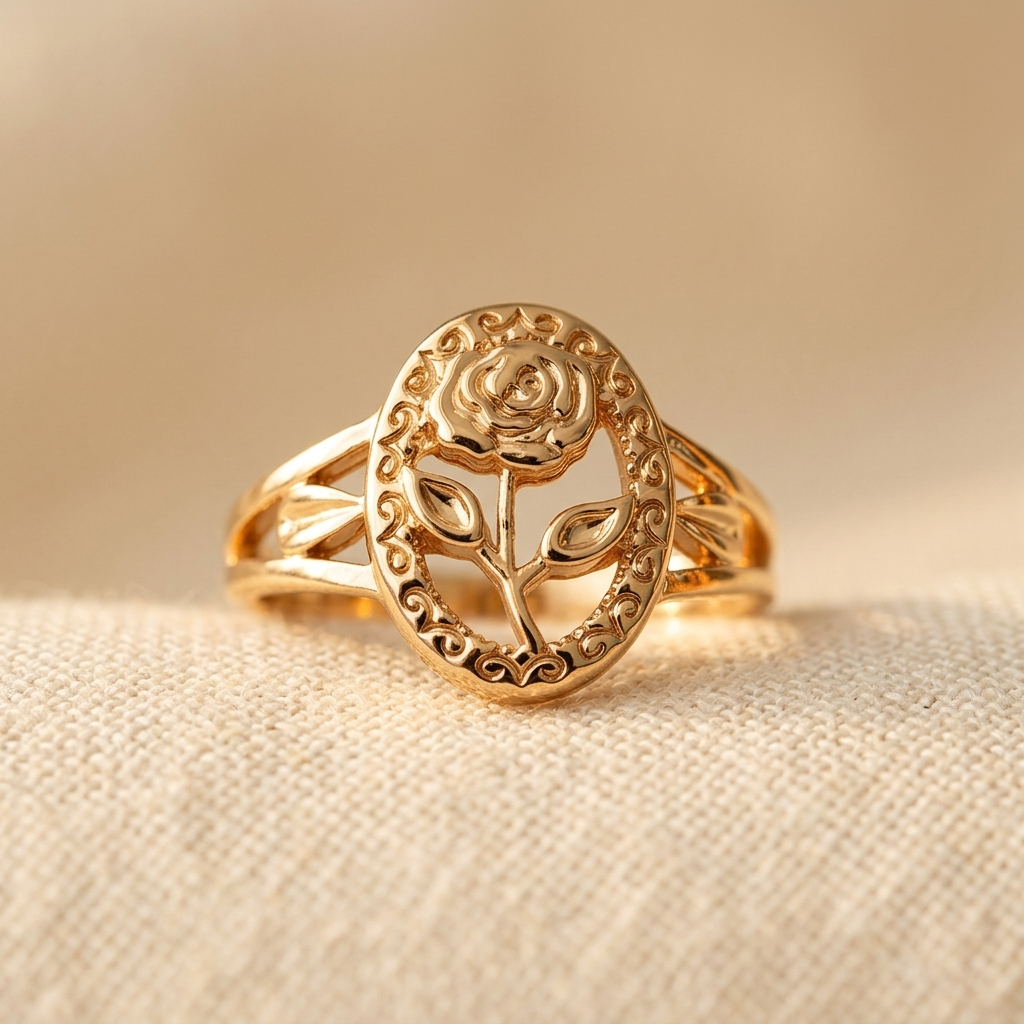 Rose Pattern Oval Ring