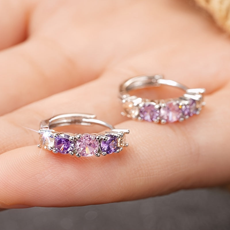 Elegant Vintage Style Colourful Zirconia Hoop Earrings
