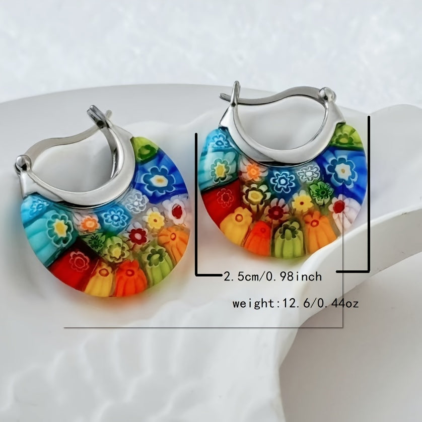 Vintage Vibrant Glass Floral Bead Dangle Earrings