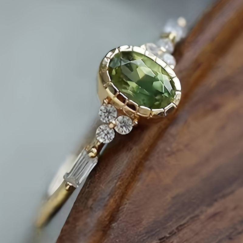 Vintage Oval Green Zirconia & Diamond Accent Gold Plated Ring