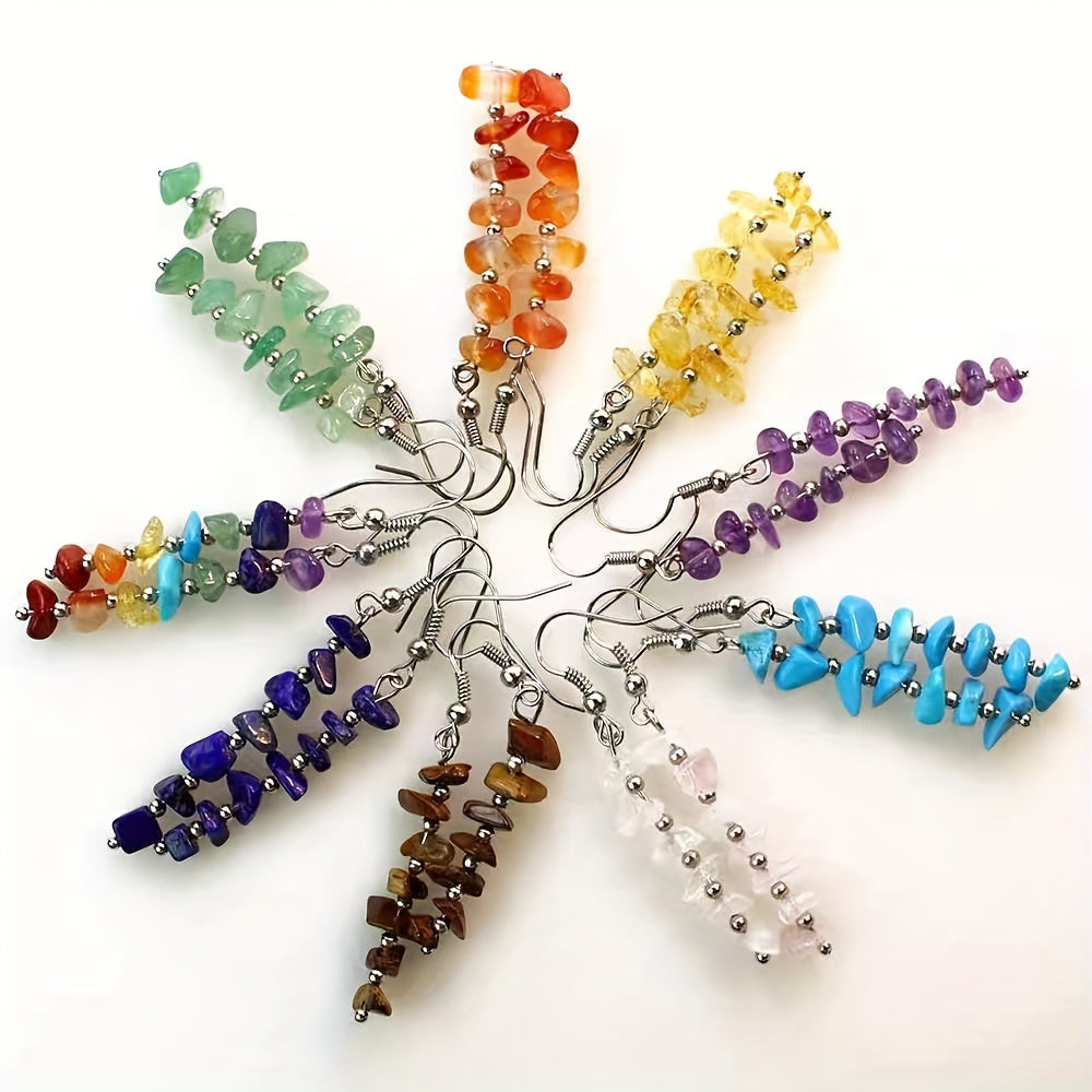 Boho Colorful Natural Gemstone Drop Earrings