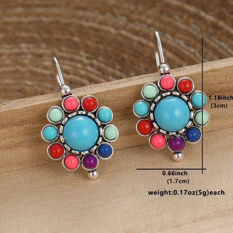 Colorful Turquoise & Coral Floral Dangle Earrings