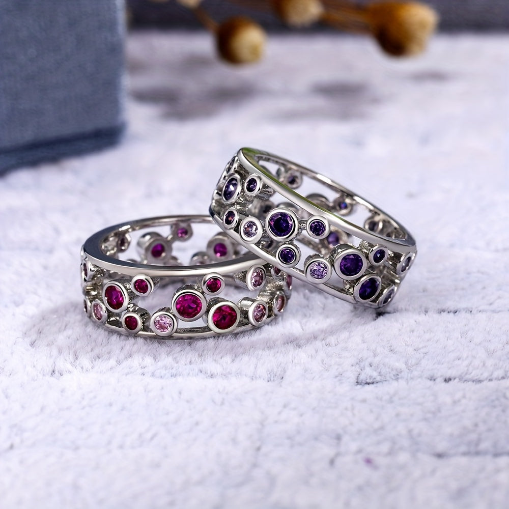 Elegant Sparkling Cubic Zirconia Silver Plating Band Ring