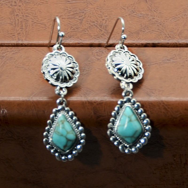 Vintage Daisy Turquoise Drop Alloy Earrings