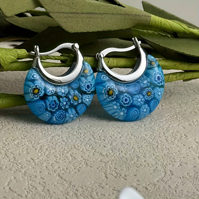 Vintage Vibrant Glass Floral Bead Dangle Earrings