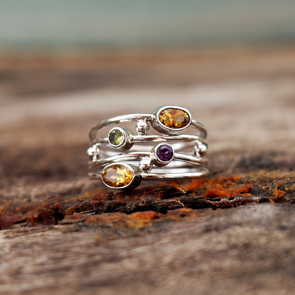 Bohemian Multicolor Gemstone Stacking Ring