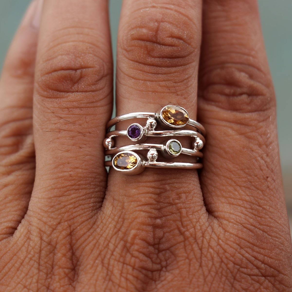Bohemian Multicolor Gemstone Stacking Ring